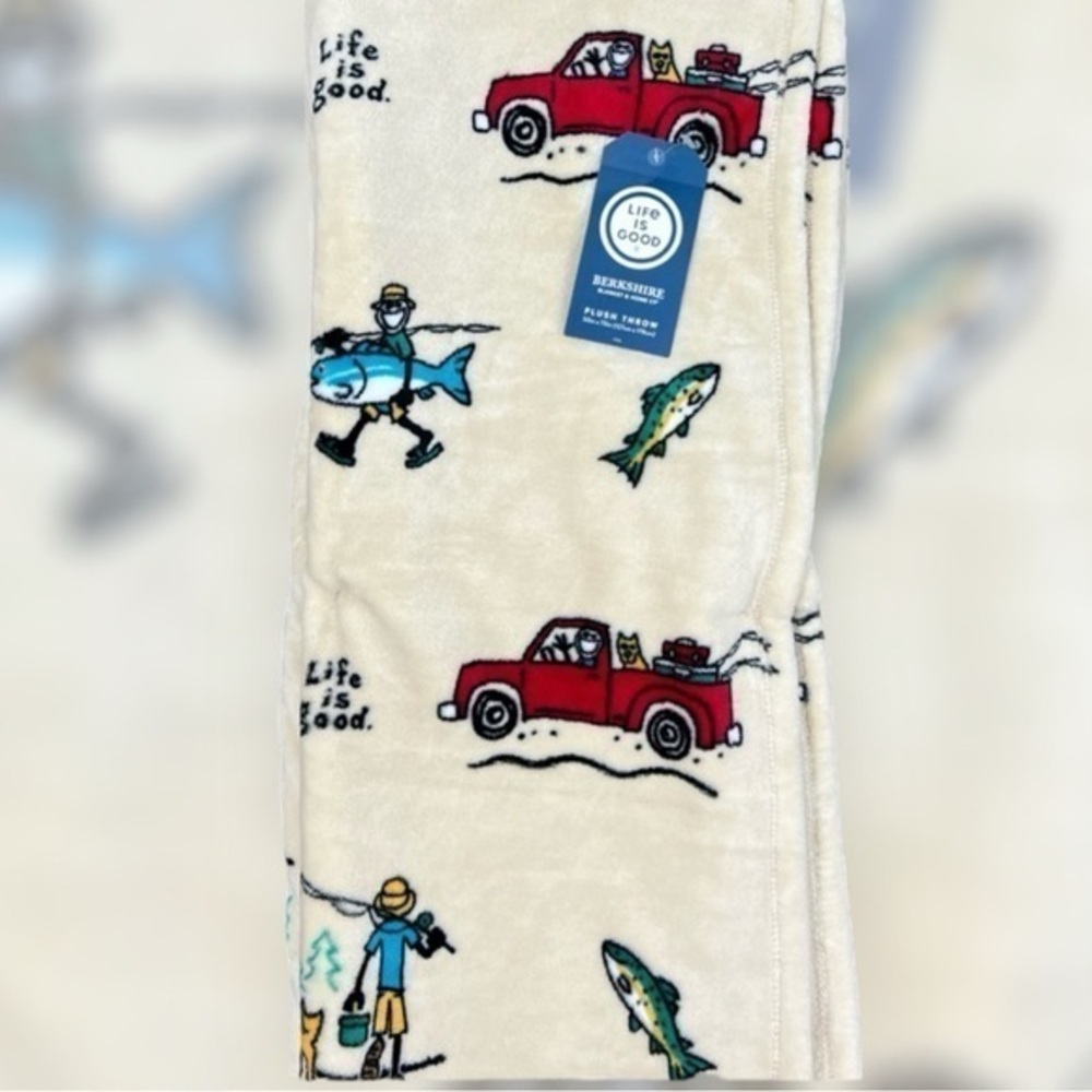 Life is Good - ‘Gone Fishing’ plush throw. 50” x 70” NWT Last one!